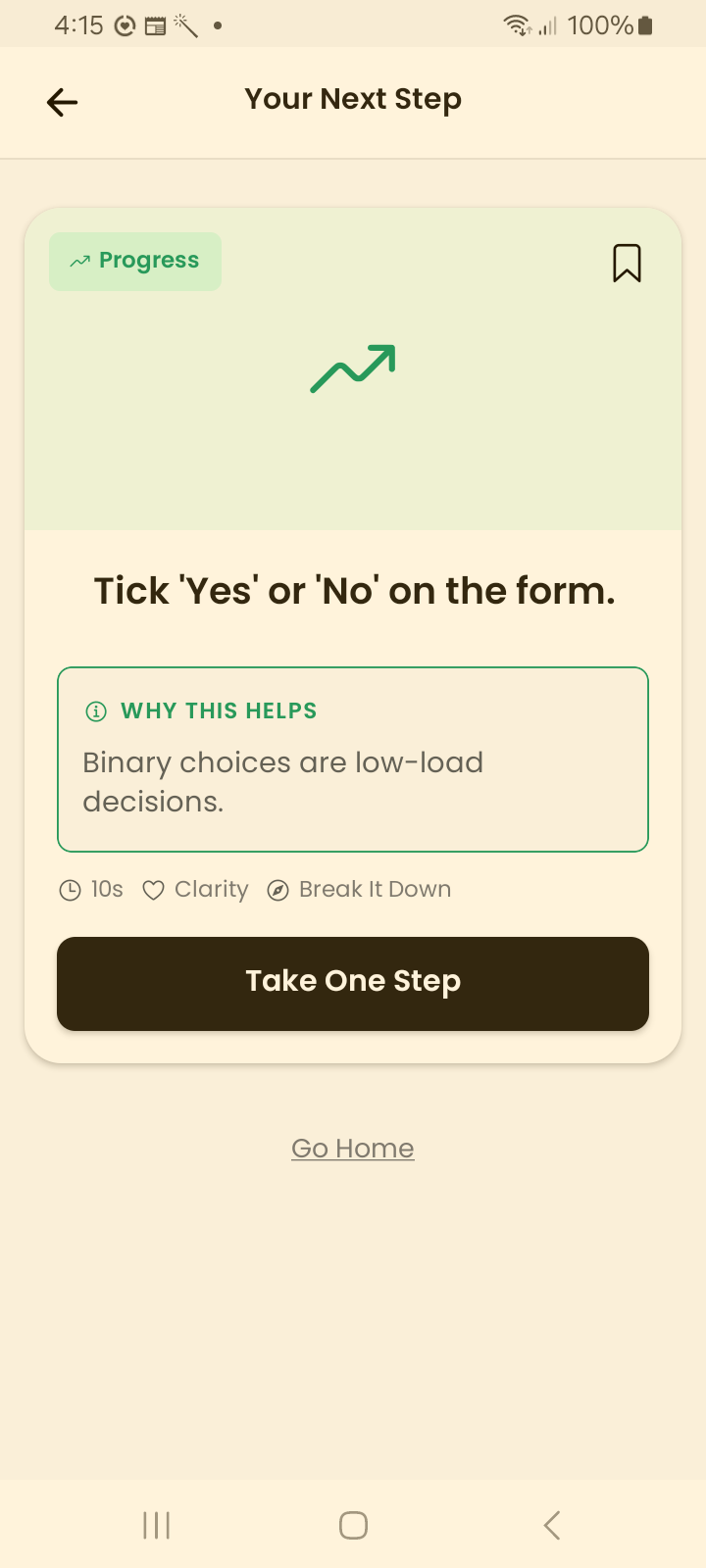 Progress action card