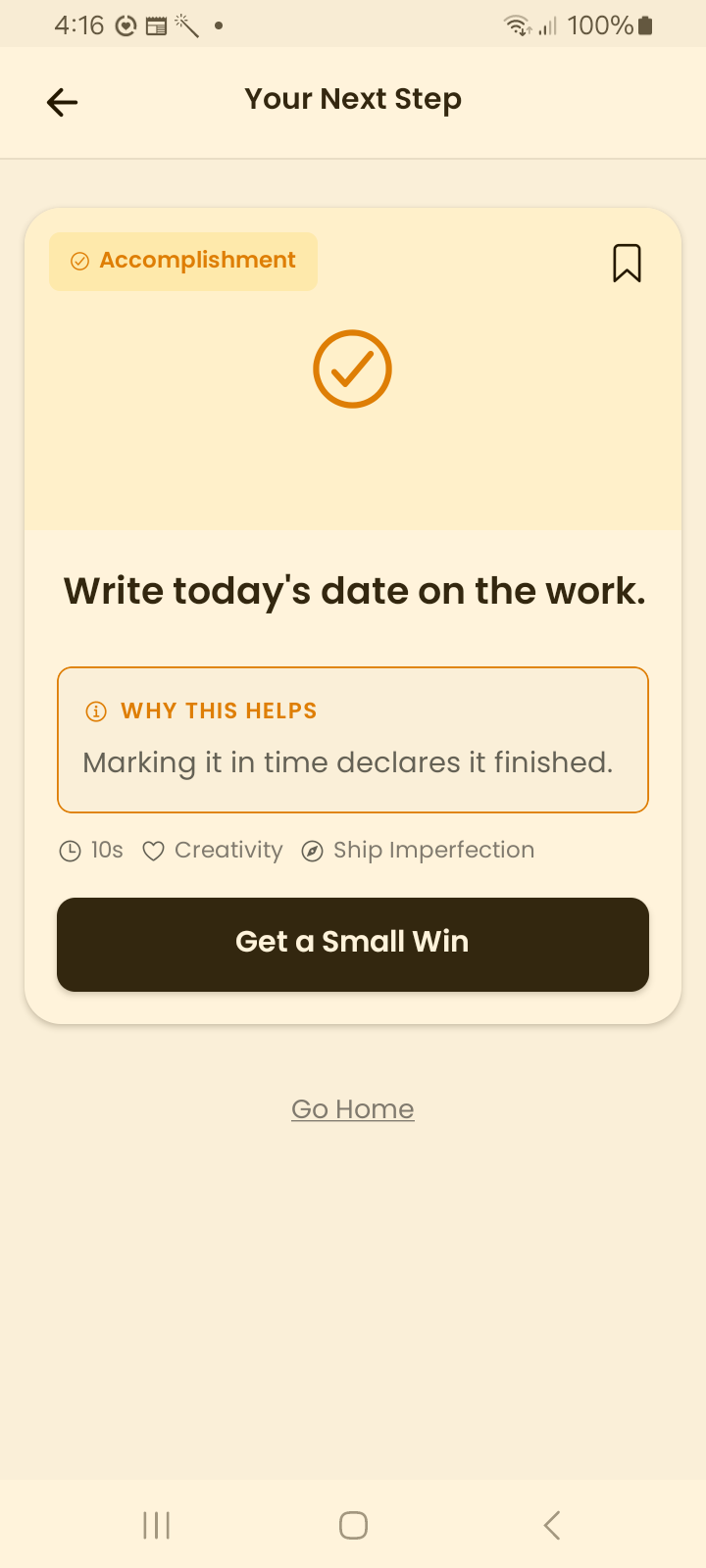Accomplishment action card